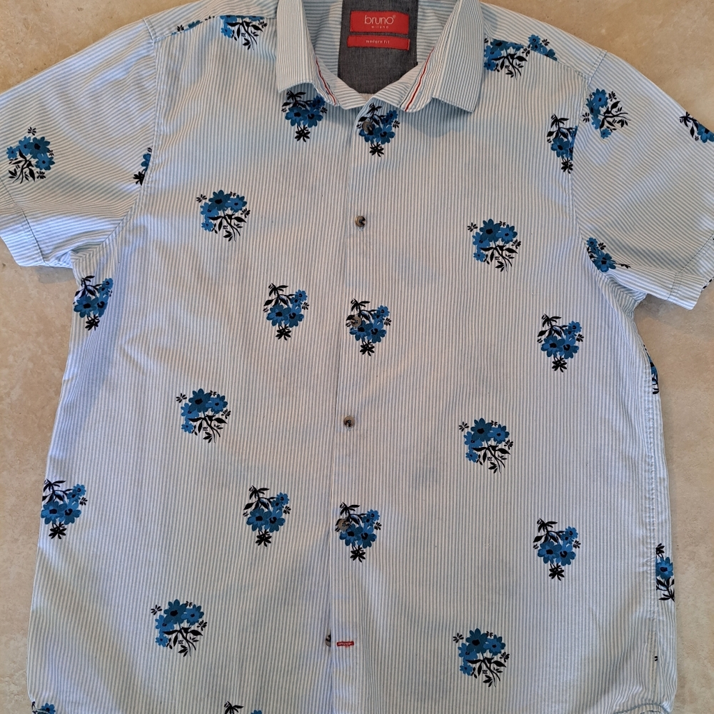 Men's print short sleeve shirt by Bruno Milano size L modern fit button down